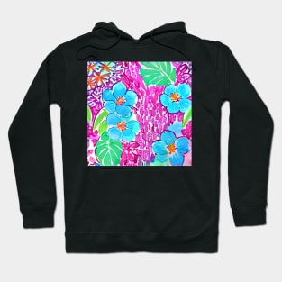 Pink and turquoise flowers and leaves preppy seamless pattern Hoodie